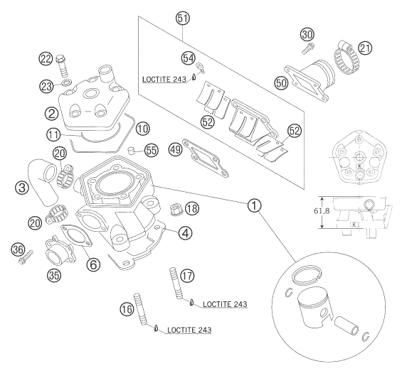 CYLINDRE CULASSE POUR 65 SX 2006 (EU)