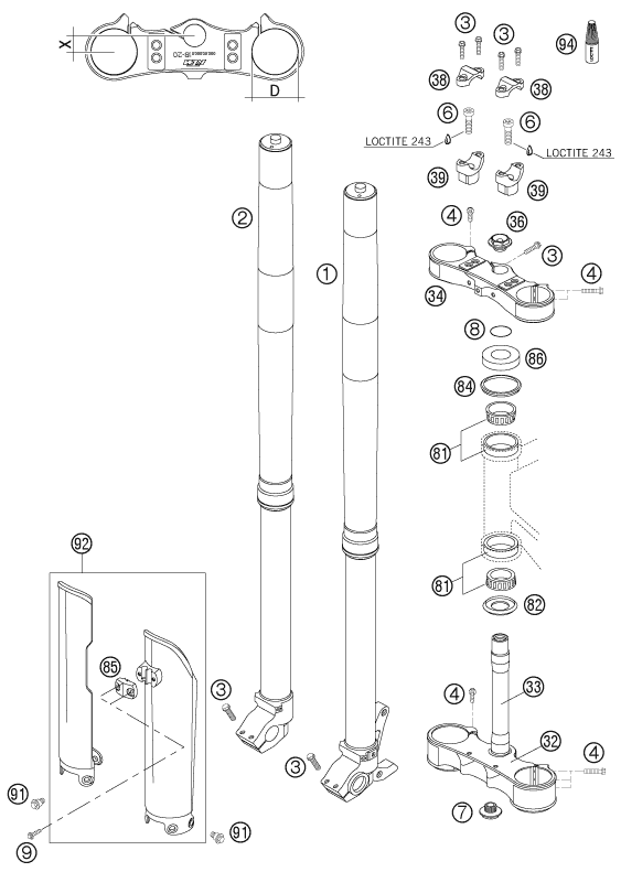 FOURCHE TELESCOPIQUE TE DE FOURCHE POUR 250 EXC SIX DAYS 2005 EU