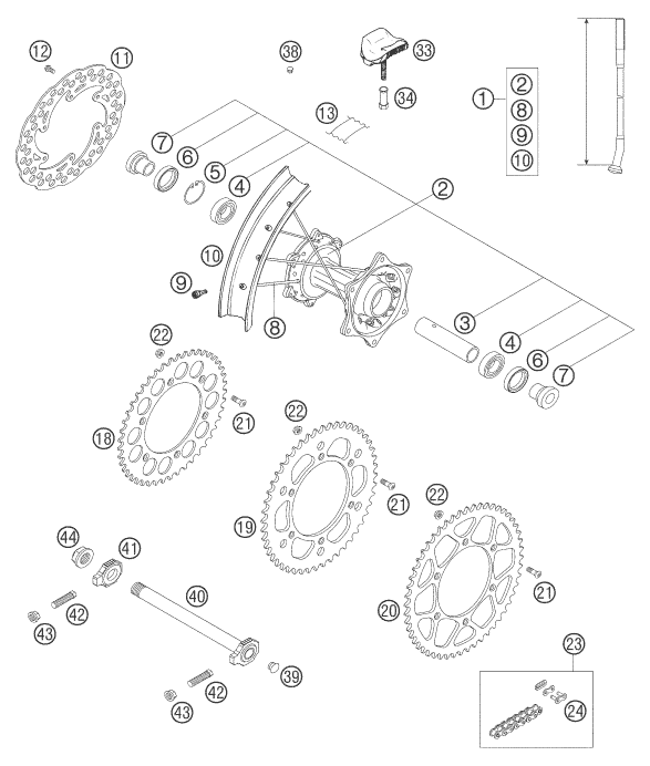 ROUE ARRIERE POUR 125 EXC 2006 EU