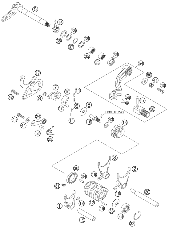 MECANISME DE SELECTION POUR 125 SX 2005 (EU)