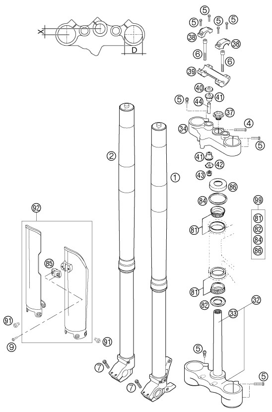 FOURCHE TELESCOPIQUE TE DE FOURCHE POUR 400 LS-E/ MIL 2005 (EU)