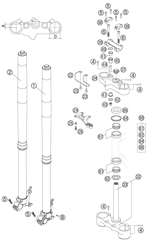 FOURCHE TELESCOPIQUE TE DE FOURCHE POUR 640 ADVENTURE 2005 (AU/GB)