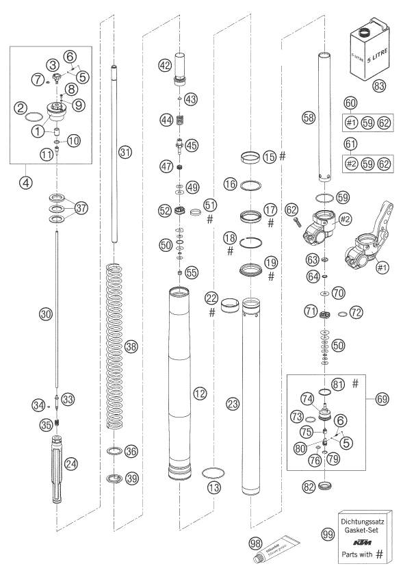 FOURCHE TELESCOPIQUE POUR 625 SMC 2005 (AU/GB)