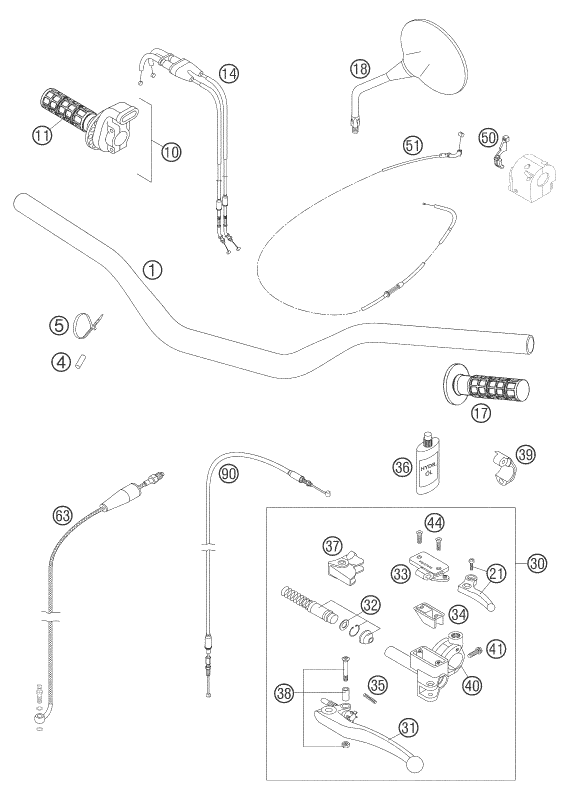 GUIDON ARMATURES POUR 640 LC4 ENDURO ORANGE 2005 (EU)