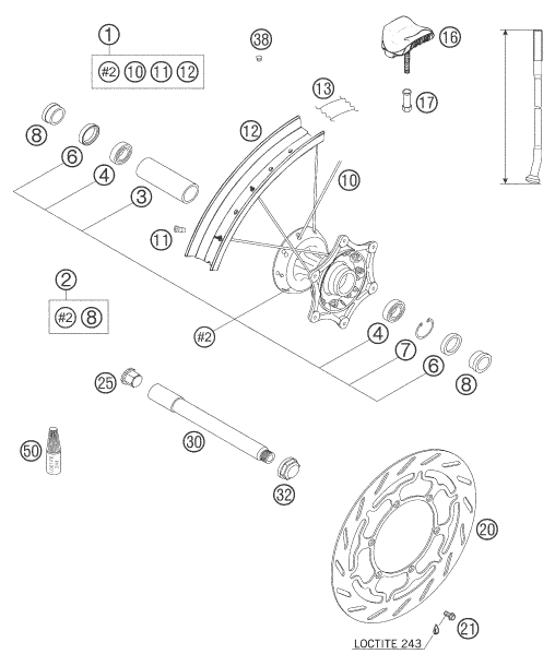 ROUE AVANT POUR 640 LC4 ENDURO ORANGE 2005 (EU)