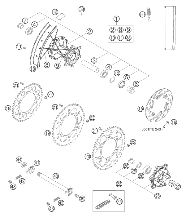 ROUE ARRIERE POUR 640 LC4 ENDURO ORANGE 2005 (EU)