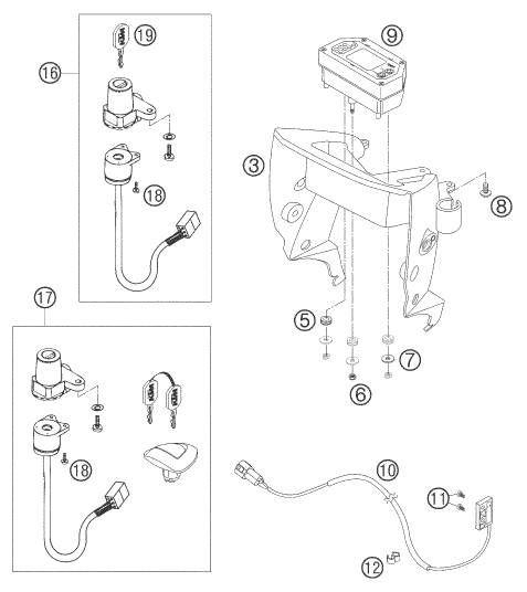 INSTRUMENTS  SYSTEME DE VERROUILLAGE POUR 640 LC4 ENDURO ORANGE 2005 EU