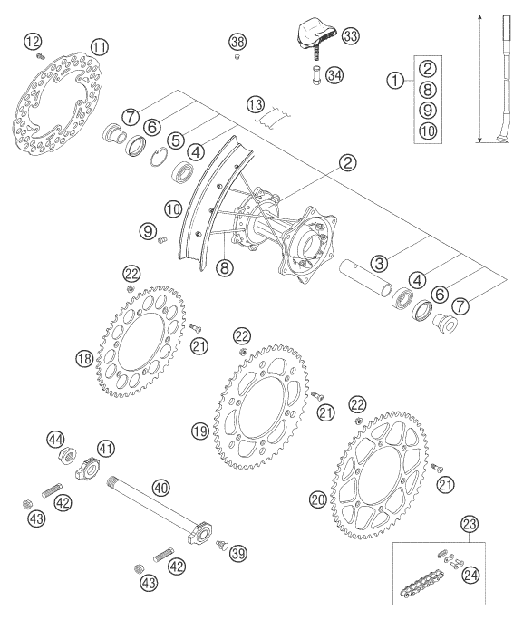 ROUE ARRIERE POUR 250 EXC RACING 2005 (EU)