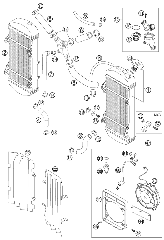 SYSTEME DE REFROIDISSEMENT POUR 250 EXC FACTORY 2005 (EU)