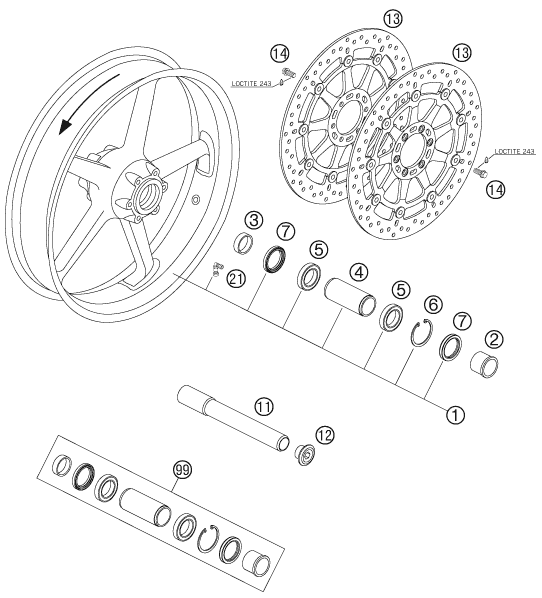 ROUE AVANT POUR 990 SUPERDUKE BLACK 2005 (EU)