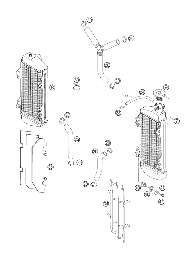 SYSTEME DE REFROIDISSEMENT POUR 250 EXC-F 2006 (EU)