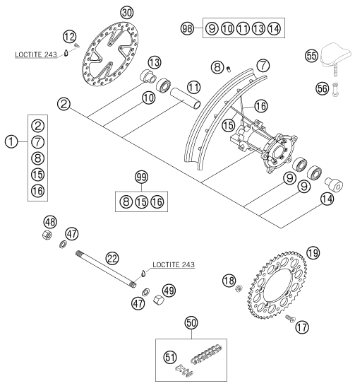 ROUE ARRIERE POUR 65 SX 2006 EU