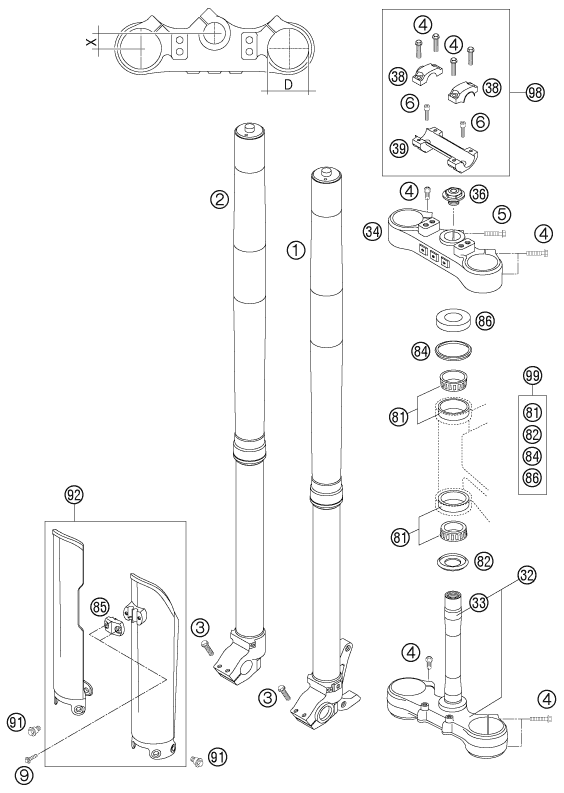 FOURCHE TELESCOPIQUE TE DE FOURCHE POUR 250 EXC 2006 EU