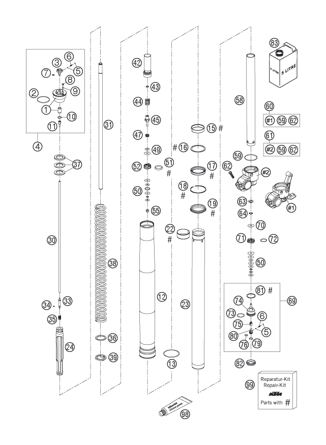 FOURCHE TELESCOPIQUE POUR 125 EXC 2006 (EU)