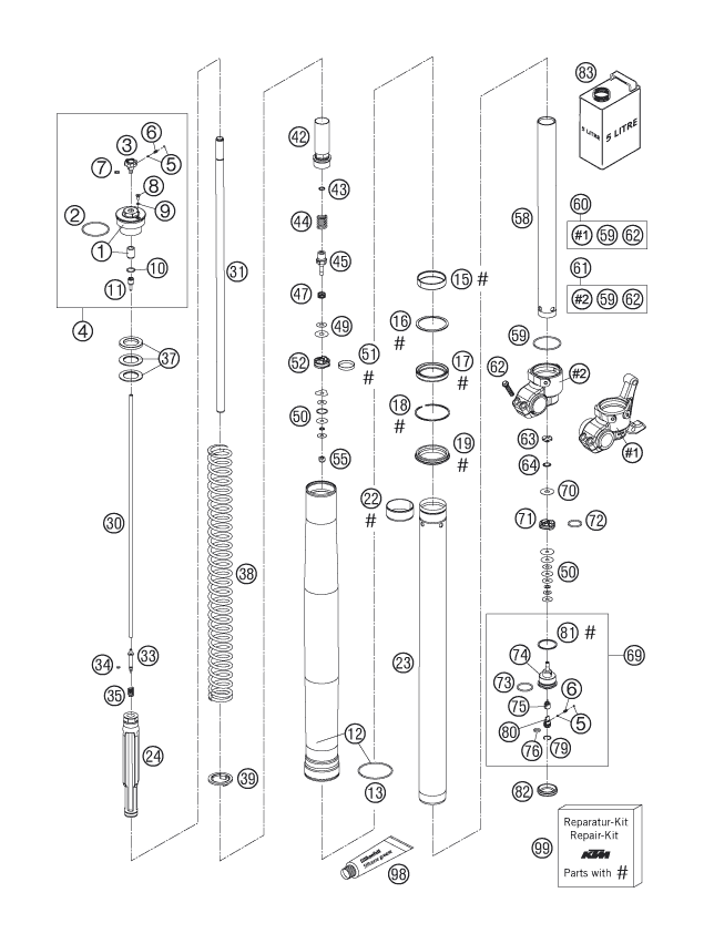 FOURCHE TELESCOPIQUE POUR 625 SXC 2007 (AU/GB)