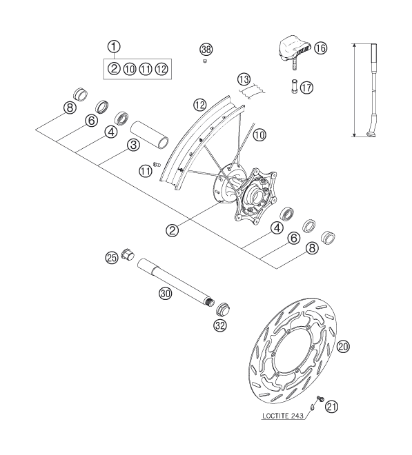 ROUE AVANT POUR 640 LC4 ENDURO ORANGE 2006 EU