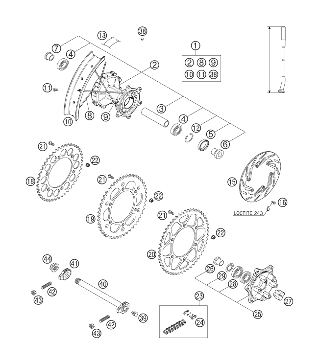 ROUE ARRIERE POUR 640 LC4 ENDURO ORANGE 2006 EU