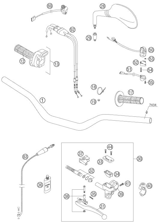 GUIDON ARMATURES POUR 250 EXC RACING 2006 (EU)