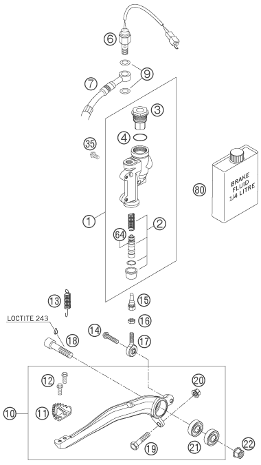 SYSTEME DE FREIN ARRIERE POUR 250 EXC RACING 2006 (EU)