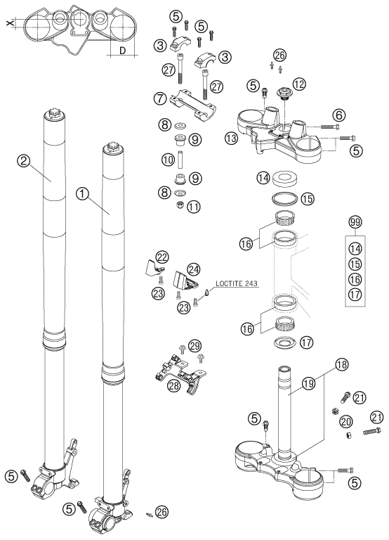 FOURCHE TELESCOPIQUE TE DE FOURCHE POUR 990 ADVENTURE BLACK ABS 2006 EU