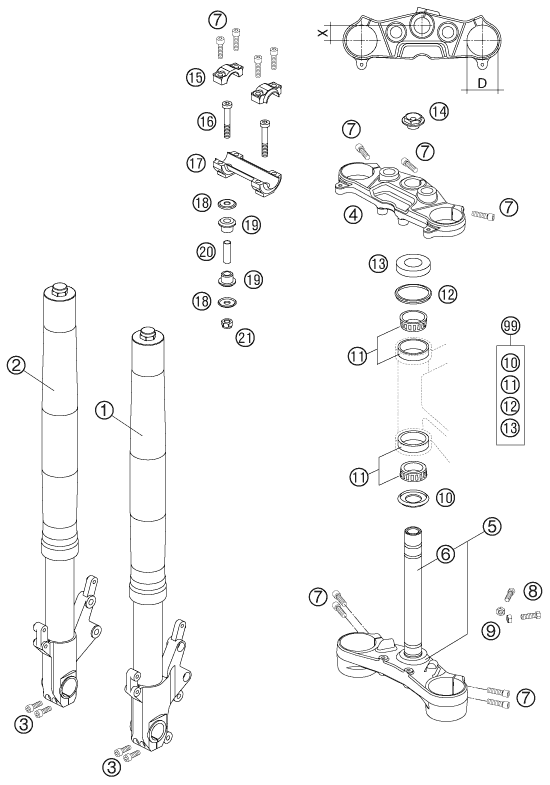 FOURCHE TELESCOPIQUE TE DE FOURCHE POUR 990 SUPERDUKE TITANIUM 2006 FR