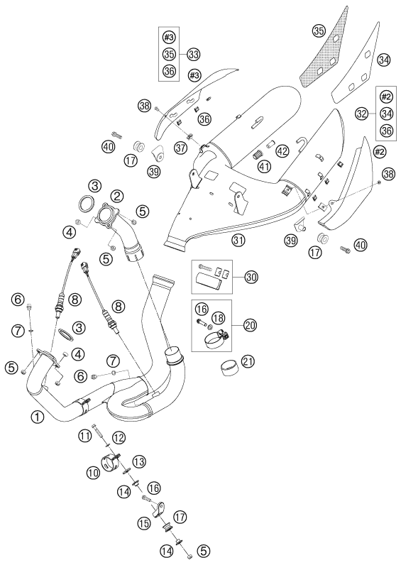 SYSTEME DECHAPPEMENT POUR 990 SUPERDUKE TITANIUM 2006 AUGB