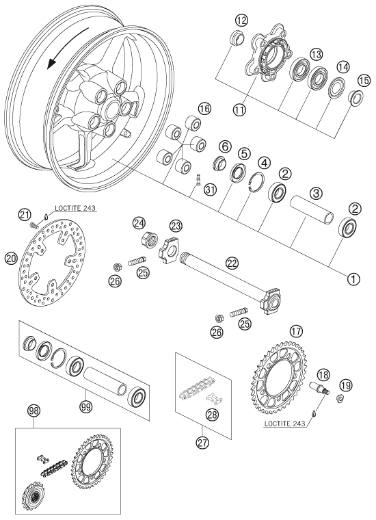 ROUE ARRIERE POUR 990 SUPER DUKE ORANGE 2007 AUGB