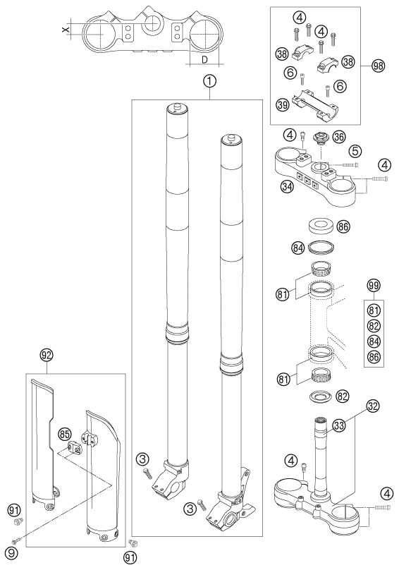 FOURCHE TELESCOPIQUE TE DE FOURCHE POUR 250 EXC F 2007 EU