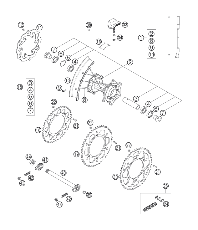 ROUE ARRIERE POUR 125 EXC 2007 (EU)