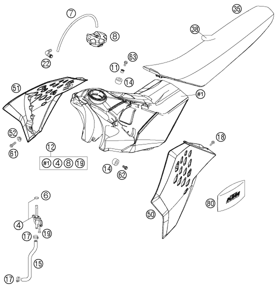 RESERVOIR SELLE POUR 125 SX 2007 EU