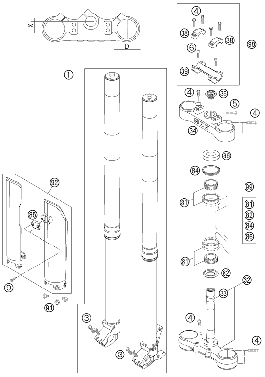 FOURCHE TELESCOPIQUE TE DE FOURCHE POUR 400 EXC RACING 2007 (EU)