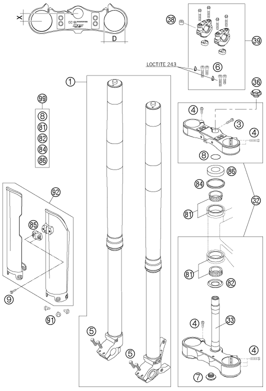 FOURCHE TELESCOPIQUE TE DE FOURCHE POUR 450 EXC RACING SIX DAYS 2007 EU