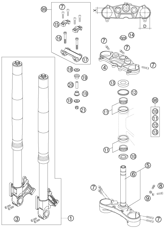 FOURCHE TELESCOPIQUE TE DE FOURCHE POUR 990 SUPER DUKE ANTHRAZIT 07 (AU/GB)