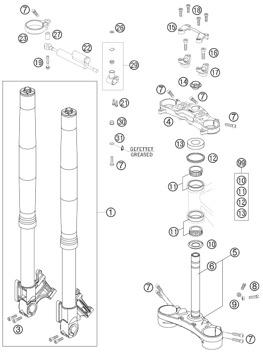 FOURCHE TELESCOPIQUE TE DE FOURCHE POUR 990 SUPER DUKE R 2007 (AU/GB)