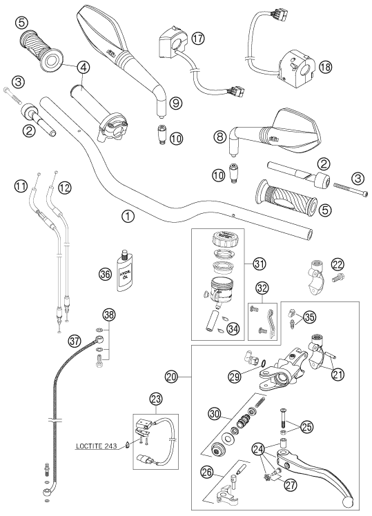 GUIDON ARMATURES POUR 990 SUPER DUKE ANTHRAZIT 07 EU