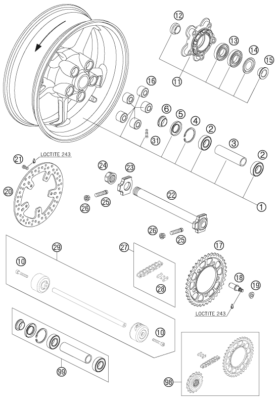 ROUE ARRIERE POUR 990 SUPER DUKE R 2007 (AU/GB)