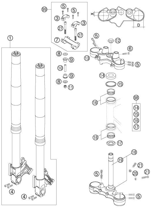 FOURCHE TELESCOPIQUE TE DE FOURCHE POUR 950 SUPERMOTO R 2007 AUGB