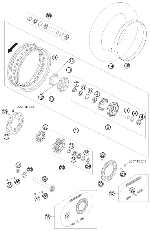 ROUE ARRIERE POUR 690 SUPERMOTO BLACK 2007 EU