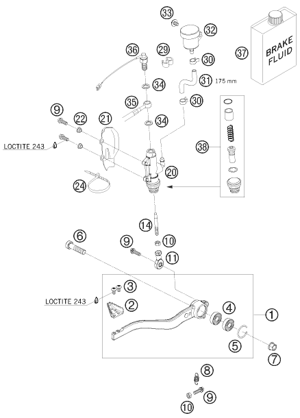 SYSTEME DE FREIN ARRIERE POUR 690 SUPERMOTO BLACK 2007 (AU/GB)