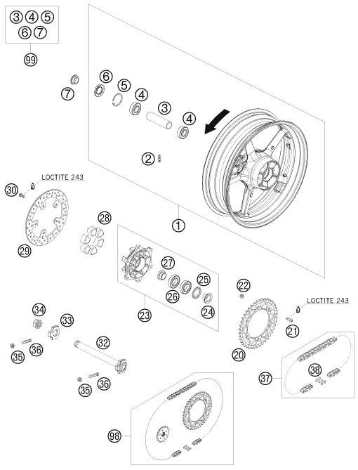 ROUE ARRIERE POUR 690 SUPERMOTO PRESTIGE 2007 (AU/GB)