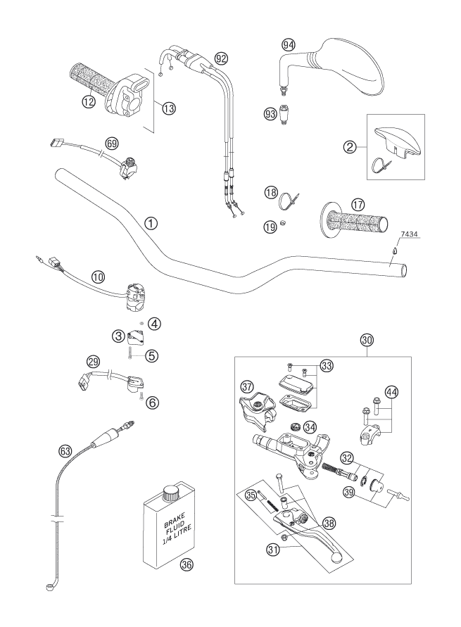 GUIDON ARMATURES POUR 250 EXC F 2007 EU