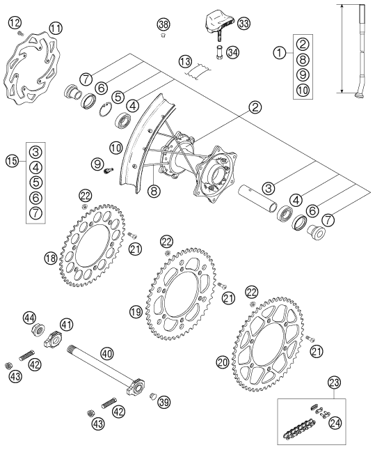 ROUE ARRIERE POUR 125 SX 2007 (EU)