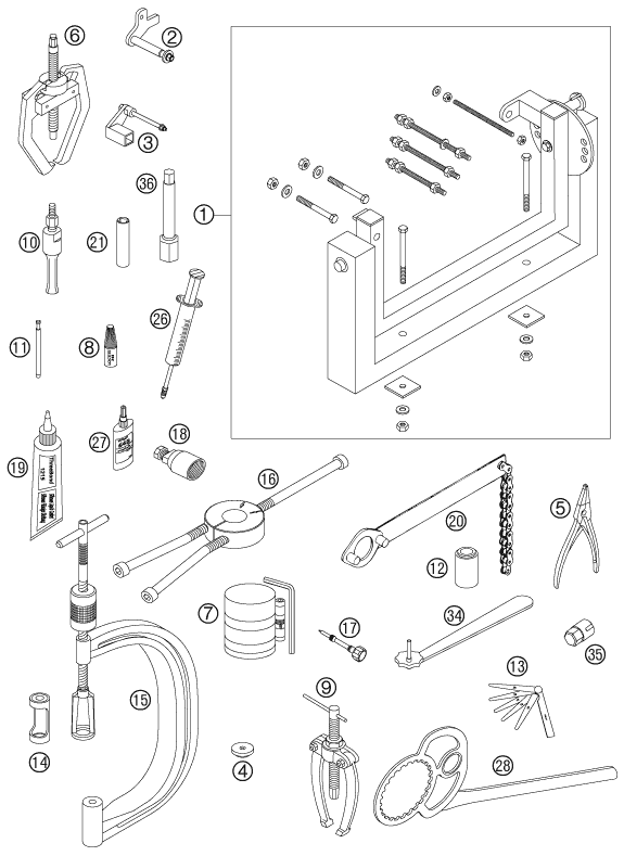 OUTILS SPECIAUX MOTEUR POUR 250 EXC-F 2007 (EU)