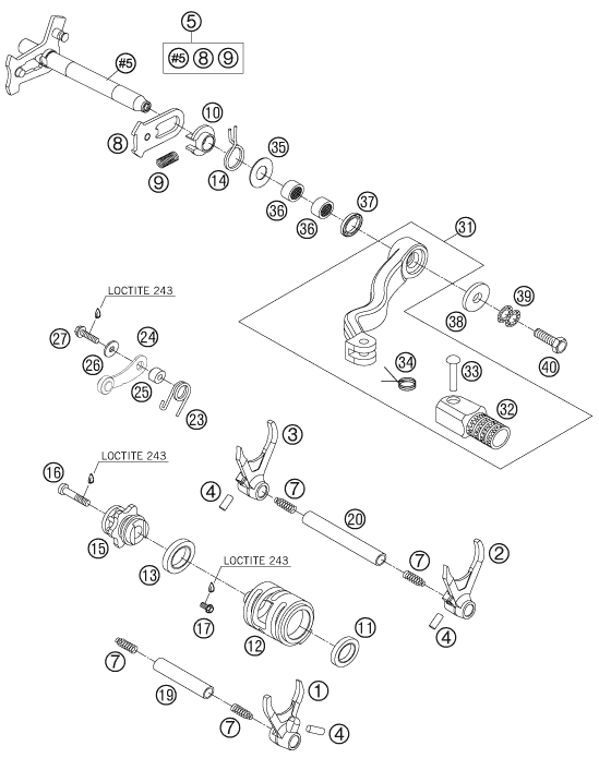 MECANISME DE SELECTION POUR 250 EXC-F 2007 (EU)