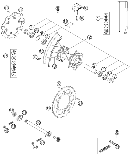 ROUE ARRIERE POUR 125 SXS 2007 (EU)