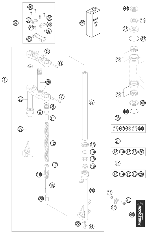 FOURCHE TELESCOPIQUE TE DE FOURCHE POUR 50 SX (EU)