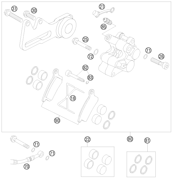 ETRIER DE FREIN ARRIERE POUR 85 SX 1714 2008 EU