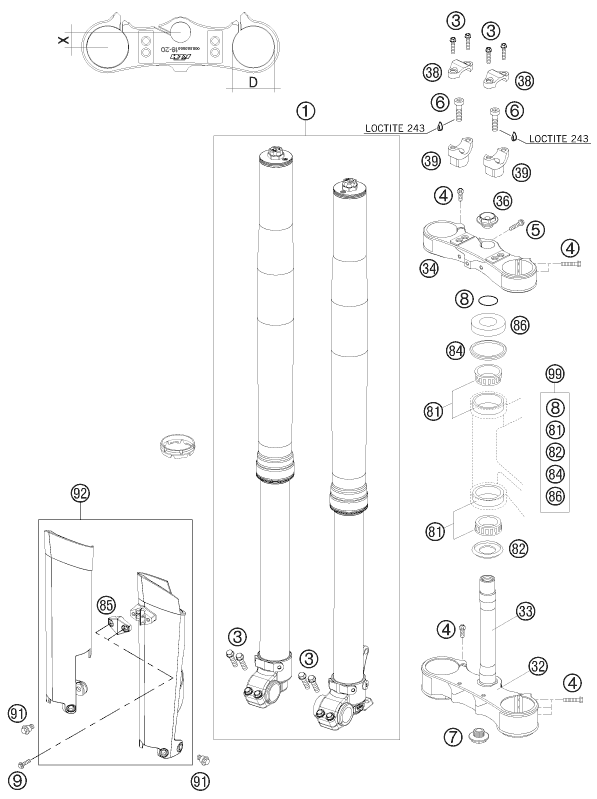 FOURCHE TELESCOPIQUE TE DE FOURCHE POUR 250 SX 2008 (EU)