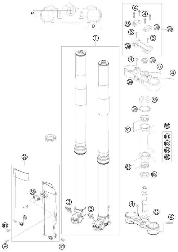 FOURCHE TELESCOPIQUE TE DE FOURCHE POUR 530 EXC 2010 EU