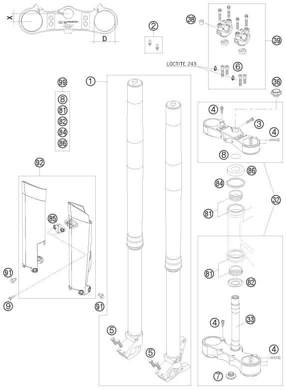 FOURCHE TELESCOPIQUE TE DE FOURCHE POUR 450 EXC-R SIX-DAYS 08 (EU)